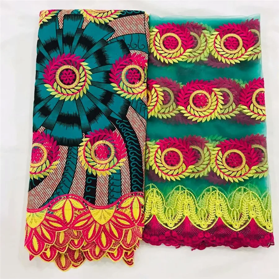 

(6y+2) Luxury African ankara wax cord lace fabric nice mathcing 2y French net lace fabric for dress WNL54