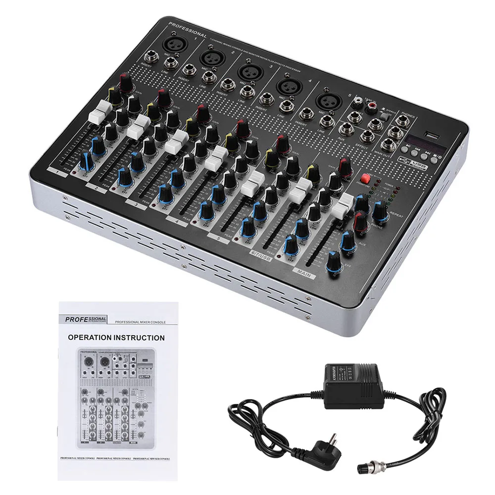 Профессиональный 7-Channel микрофонно-линейных аудио микшер с 3-полосный эквалайзер 48 V Phantom Мощность USB Интерфейс