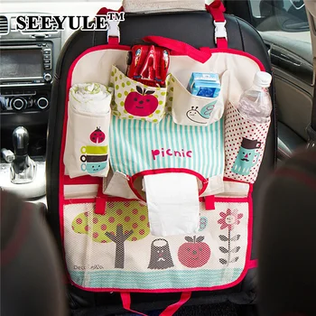 

1pc SEEYULE Cute Car Seat Back Organizer Cover Storage Bag Stowing Tidying Container for Kid Tissue Umbrella Drink Holder Pad
