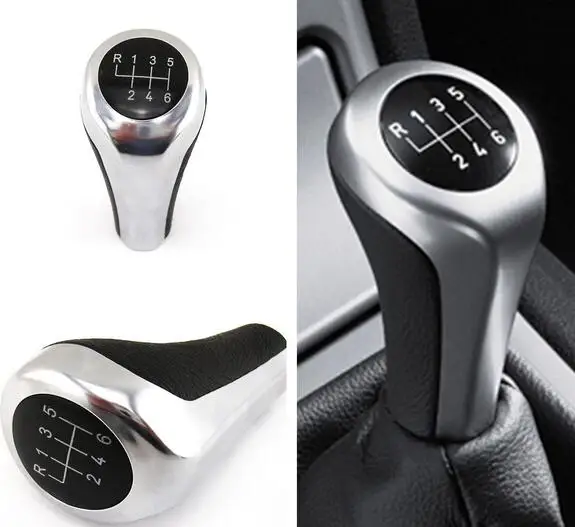 6R 6 speed Genuine Leather Chrome 6 Speed Manual Gear Stick Shift Knob