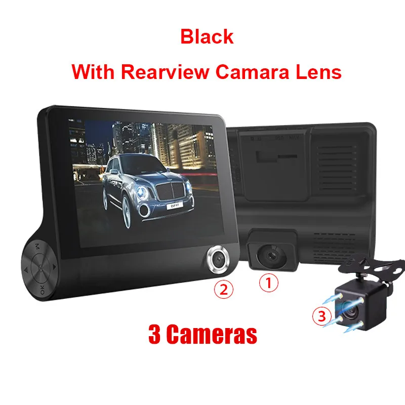 Автомобильный видеорегистратор 3 камеры s объектив 4,0 дюймов ips Dash камера двойной объектив с камерой заднего вида видеорегистратор авто регистратор Dvrs ночное видение - Название цвета: With Rearview Camera