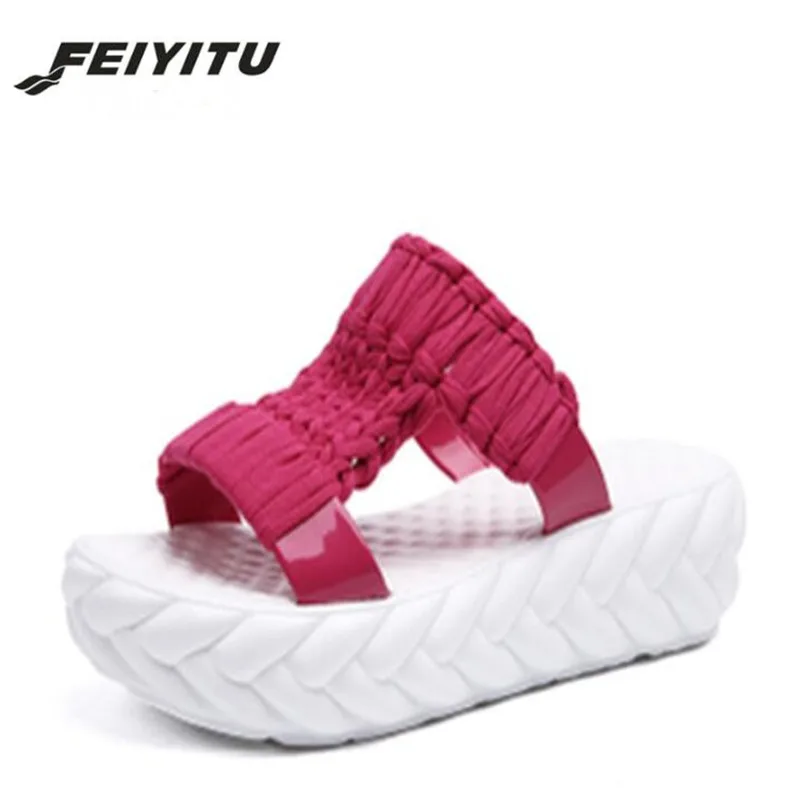 

Feiyitu 2018 women summer summer sandals with Korean students muffin bottom slippers outdoor female with thick bottom slope shoe