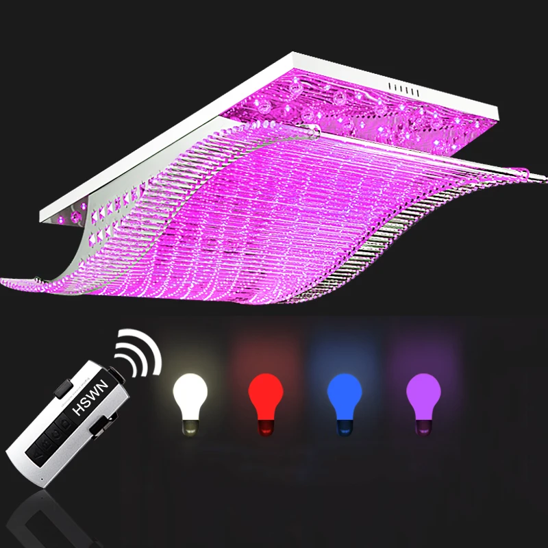 

Modern rectangle Crystal Chandeliers Lights LED Color Change With Remote Control Organ Style RGB Lustre Chandeliers Lamp
