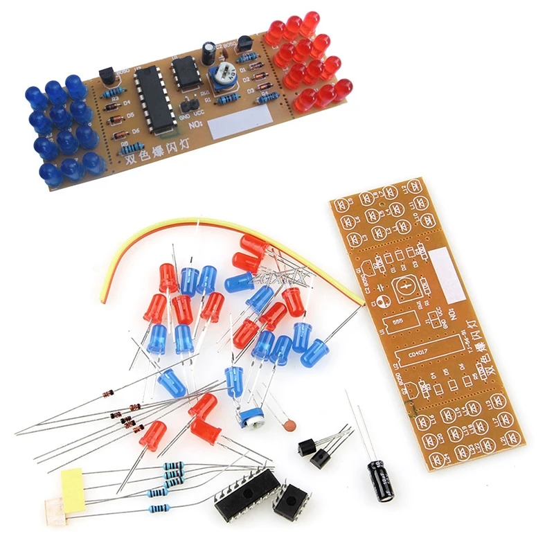 NE555 + CD4017 двойной светодиодный красно синий стробоскоп мигающий свет DIY Kit DC 9 В 12 в