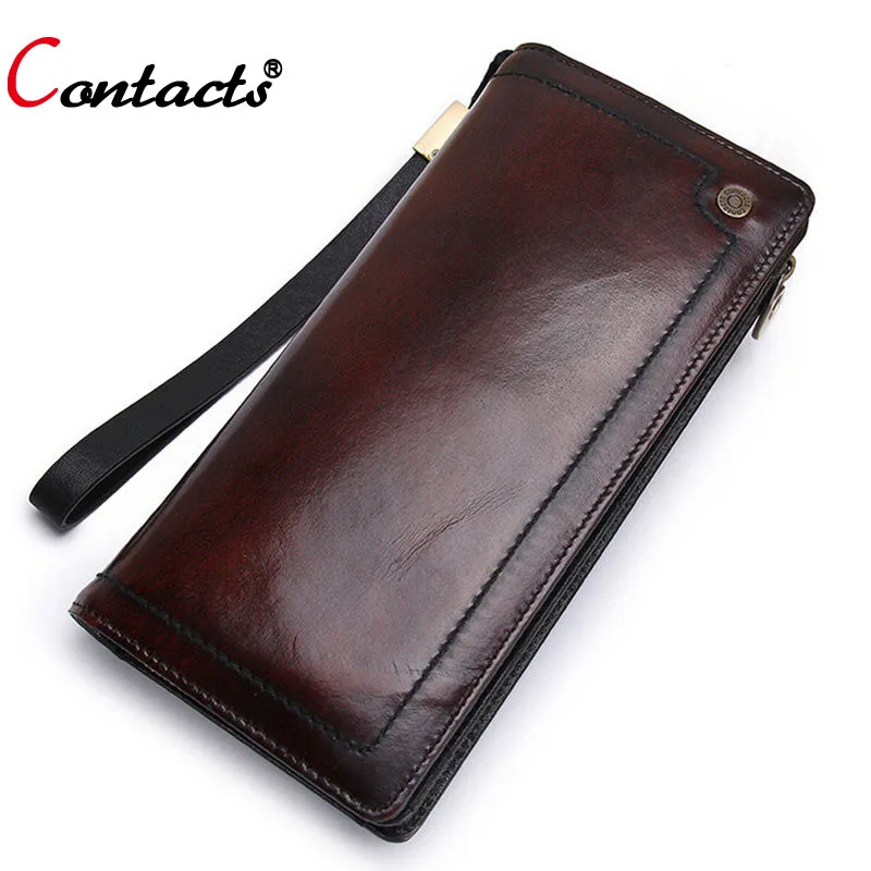 CONTACT&#39;S Genuine leather men wallets designer Italian Leather phone male clutch long wallets ...