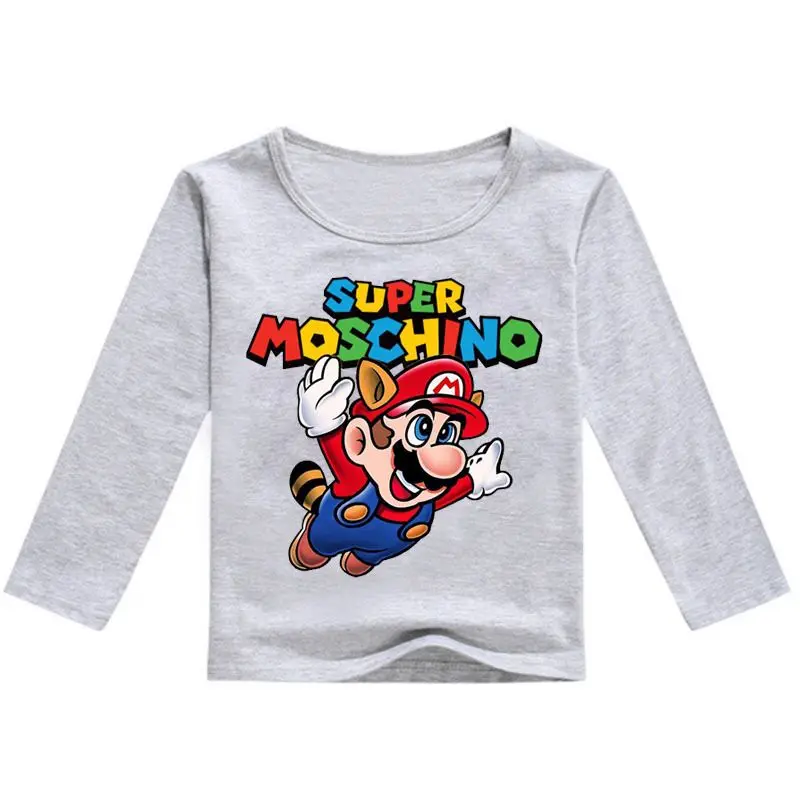 Cotton Super Mario Clothes Spring&Autumn Long Sleeve Cute Cartoon T-shirt Children Shirts Boys Clothing Girls Kids Tees - Цвет: color at picture