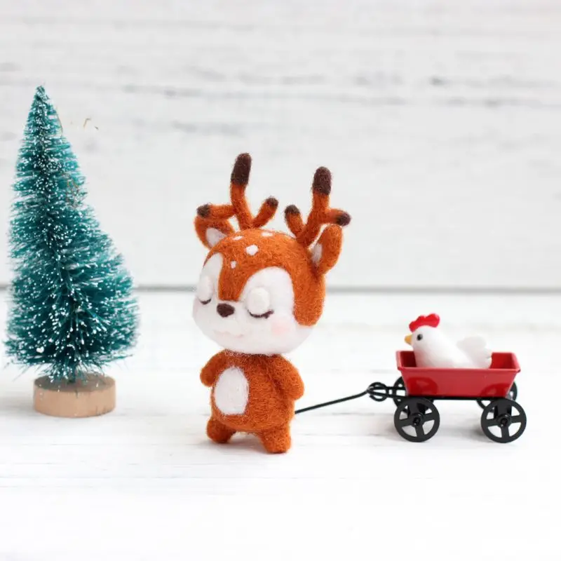 

Sika Deer Animal Doll Wool Felt Craft DIY Non Finished Poked Set Handcraft Kit For Needle Material Bag Pack