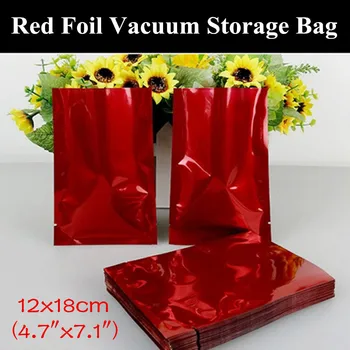 

100pcs 12x18cm (4.7"x7.1") 180micron Glossy Red Aluminum Foil Open Top Bag Heat Sealing Vacuum Zipper Red Packaging Pouch