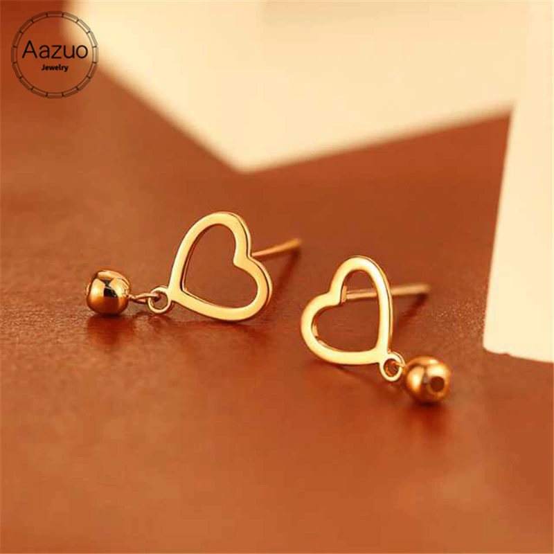 

Aazuo 100% 18K Rose Gold None Stone Original Mini Heart Drop Earring for Woman Charm Jewelry Fashion Love Gift tiny thin Au750