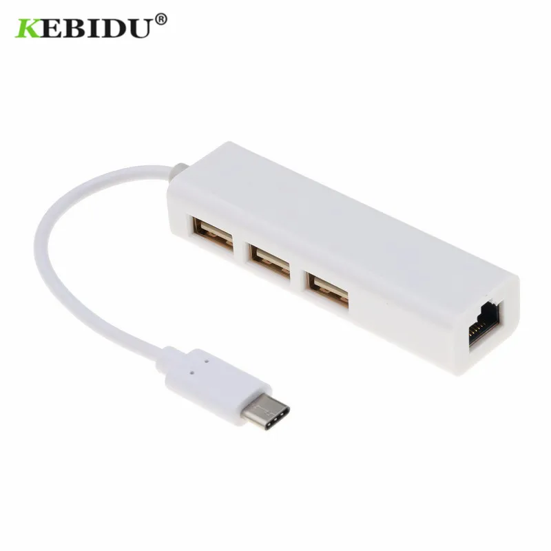 

Kebidu Multiple 3 Port Hub USB 3.1 Type C USB-C rj45 Ethernet Network LAN Adapter Cable for Macbook ThinkPad Samsung