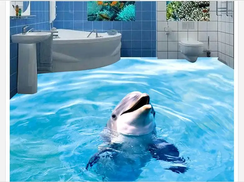 

Custom photo wallpapers 3d pvc flooring painting murals 3D floor wall stickers marine dolphin murals beauty room Decoration