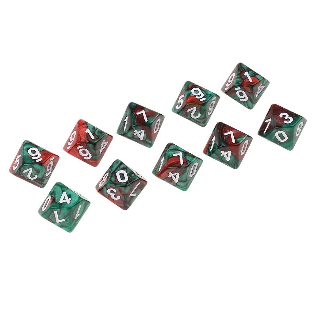 Perfeclan 10pcs 10 Sided D10 Polyhedral Dice Double Color for DND RPG MTG Board Game Accessories Double Colors Dice