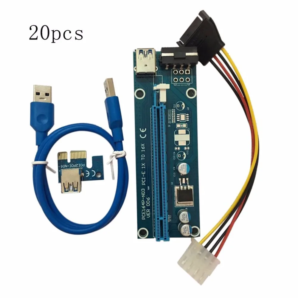 

20pcs/set PCI-E PCI Express 1X to 16X Extender Riser Card USB 3.0 Cable SATA to 4Pin IDE Power Cord for BTC Miner Machine