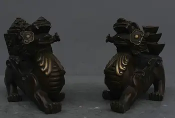 

9'' China Fengshui Foo Dog Pixiu Kylin Lions Lovely Unicorn Bronze Statue