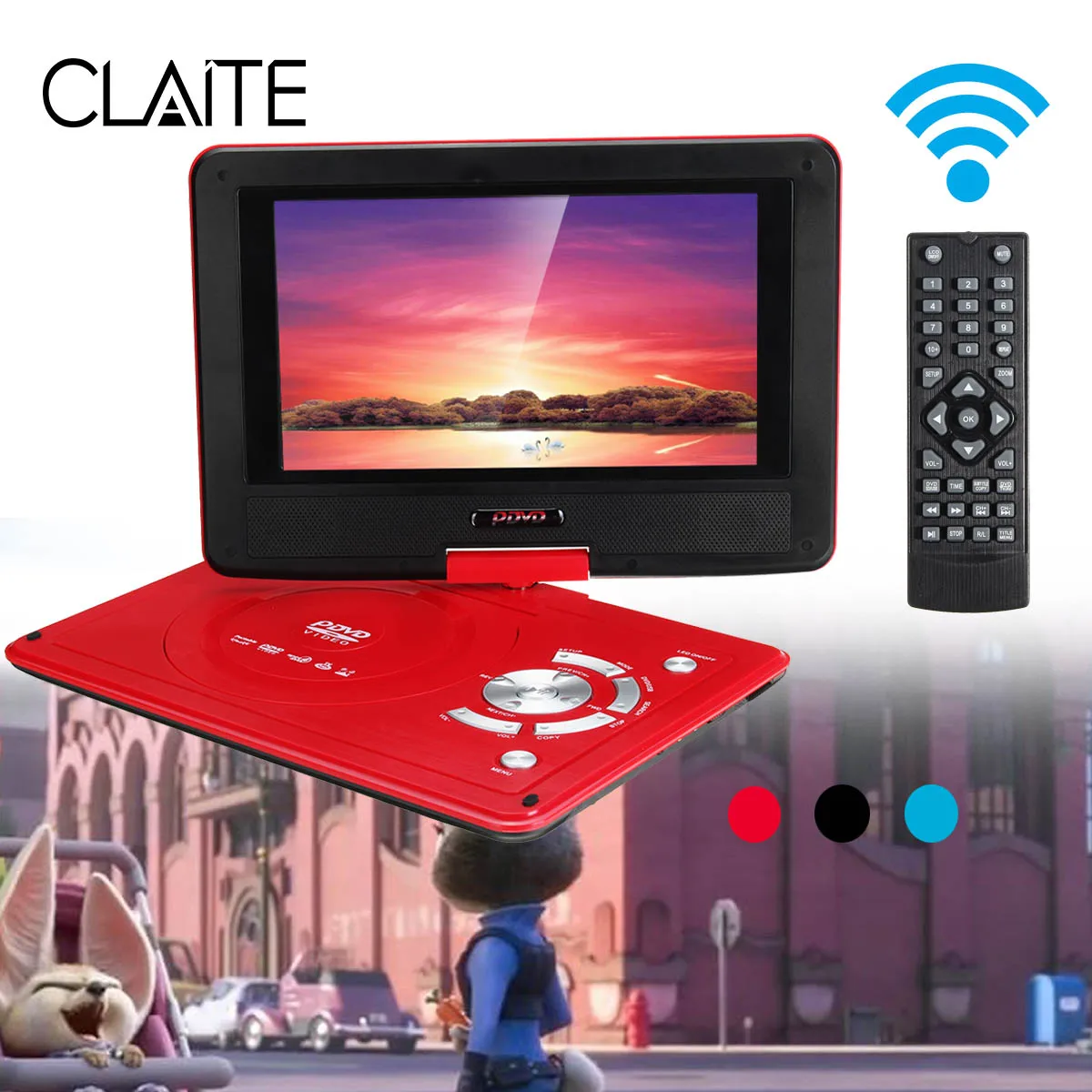 

9.8 inch Portable DVD Player Digital Car Rechargeable Player With Game FM Radio TV AV Monitor Card Reader 270 Degree Screen