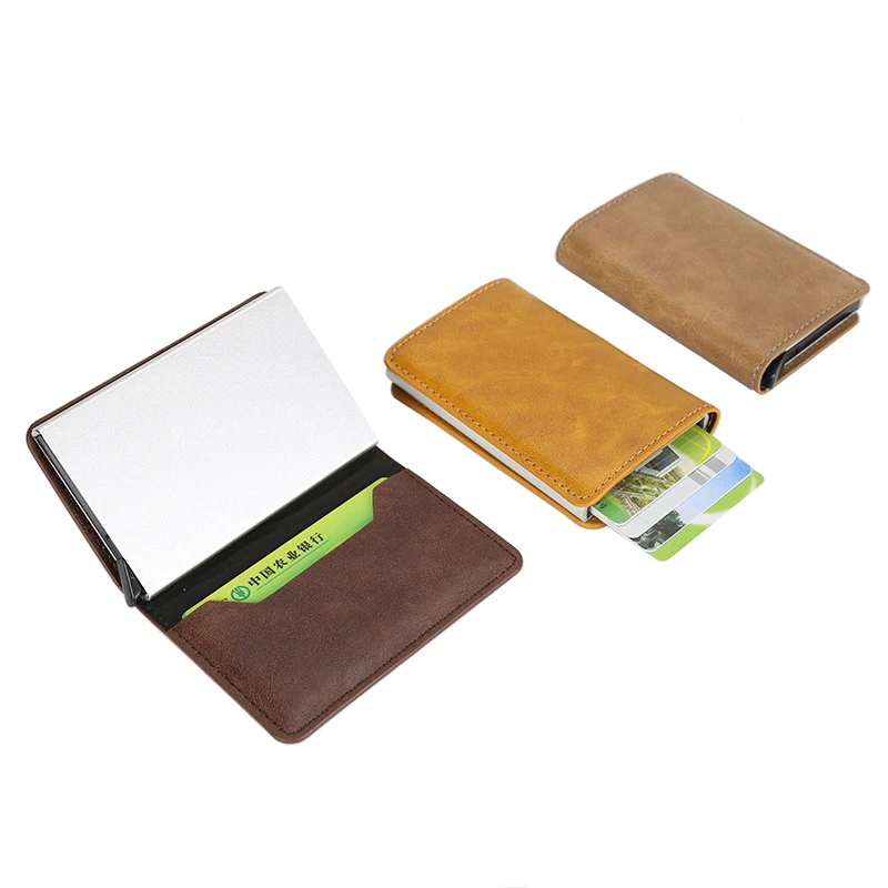 

New Style Alloy Men's Wallet Credit Card Business Card Holder Bank ID Cardholder Card Pack Genuine Leather Antimagnetic purse