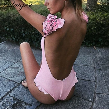 

Fulaigesi Push Up Swimsuit Female Ruffle Bikinis Set 2020 New Arrival Sexy Lace Up Swimwear Women Backless Flounce Bathing Suit