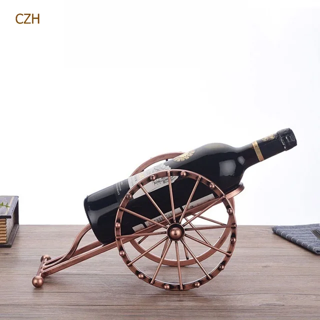 CdyBox Retro Artillery Shape Red Wine Bottle Holder Metal Furnishing Craft