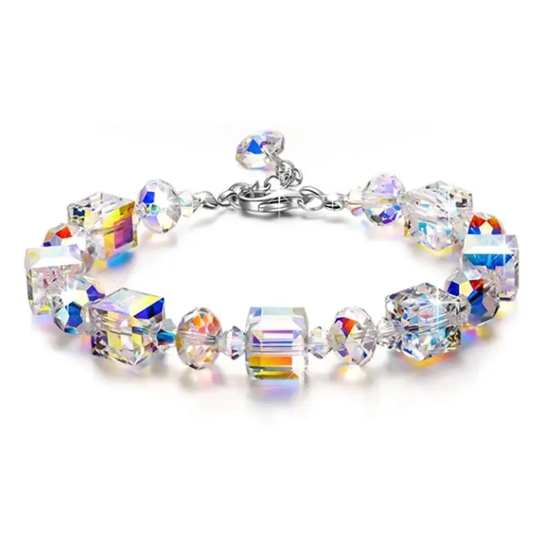

Sliver Colorful Bracelet High Grade Charming Czech Crystal Sugar Shape Bracelet For Women Gift