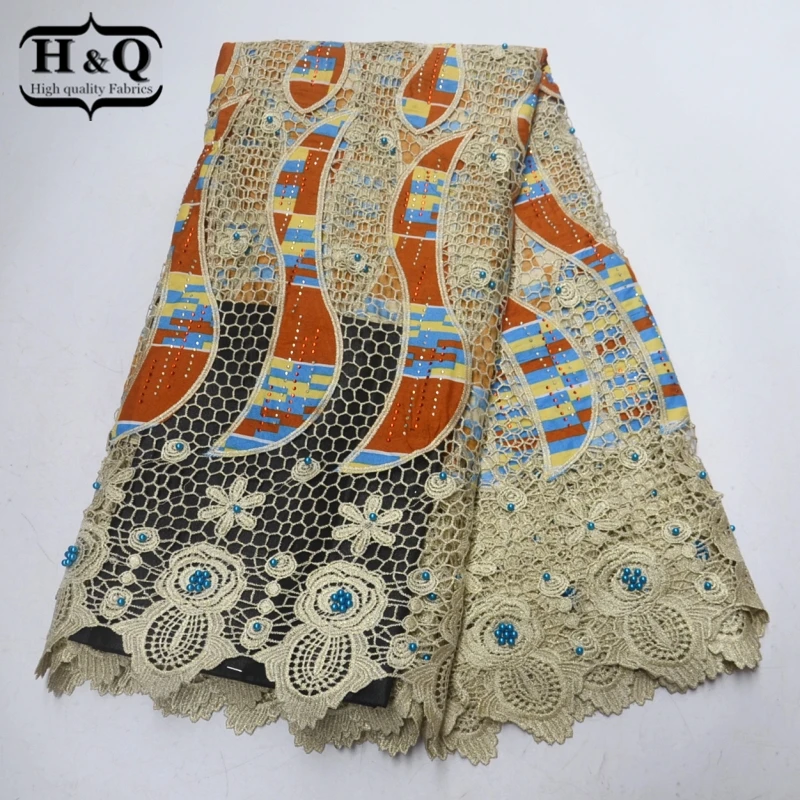 

Guipure cord lace fabric high quality water soluble lace and dutch wax African lace fabrics with Stones and Beads for Dresses