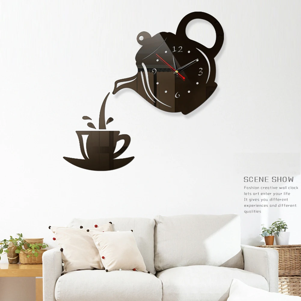 

Creative DIY Acrylic Coffee Cup Teapot 3D Wall Clock Decorative Kitchen Wall Clocks Living Room Dining Room Home Decor Clock