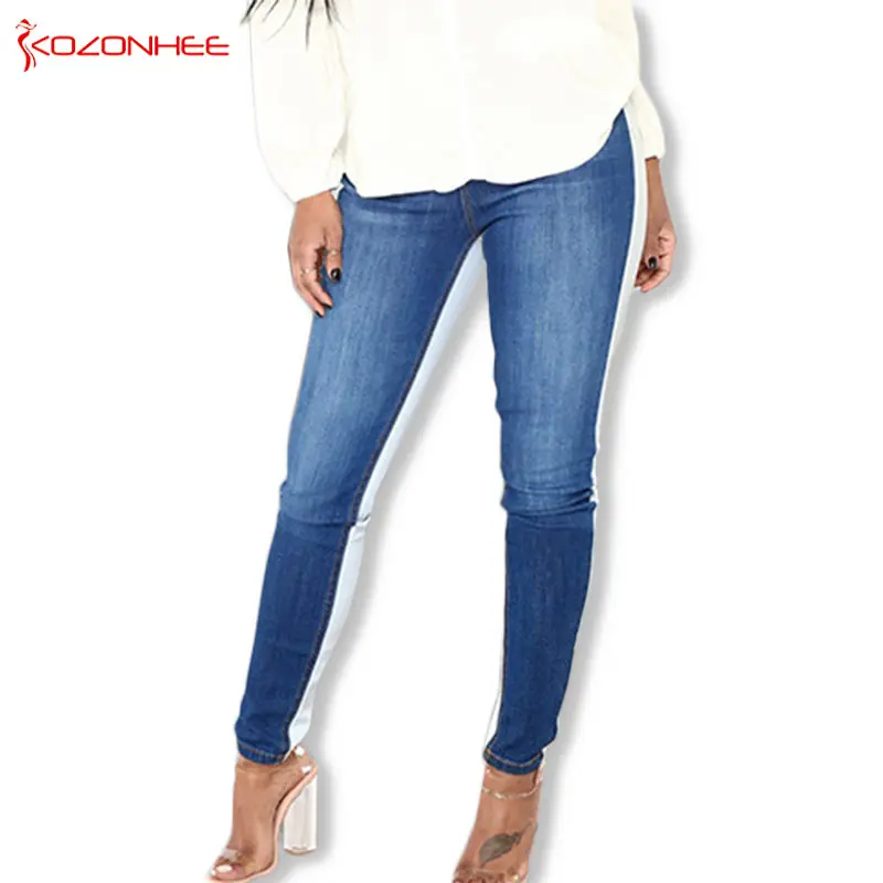 

Two-color Stitching Bule Stretch Jeans Women Fashion High Wais jeans Elasticity Skinny pencil Women Jeans #17