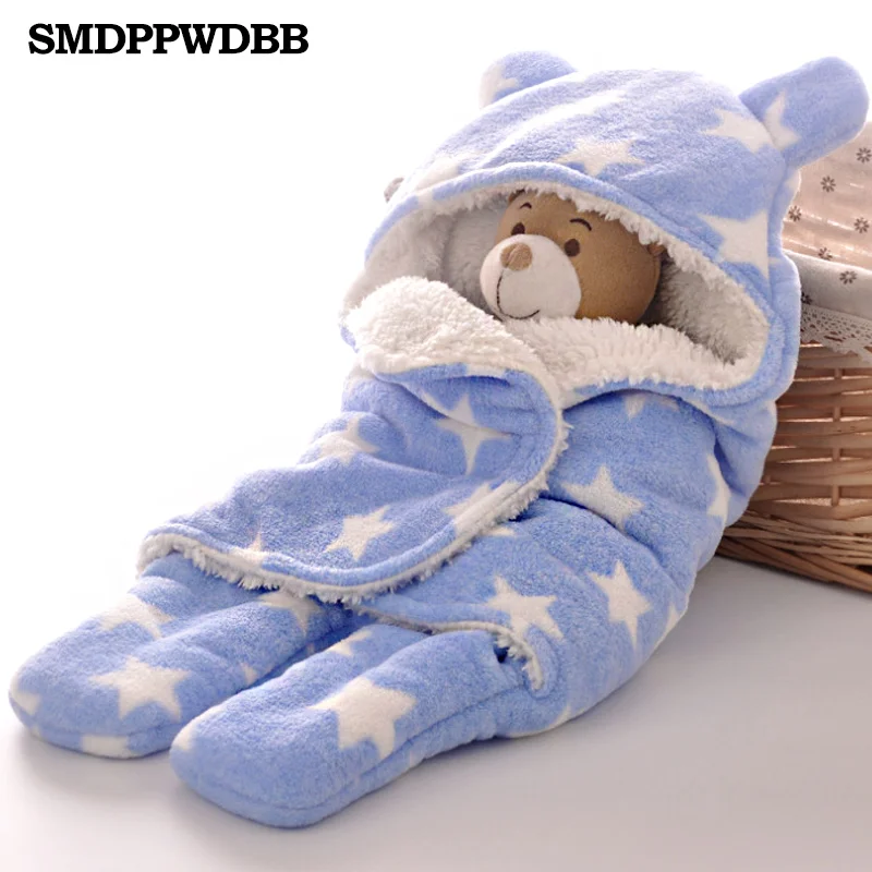 SMDPPWDBB 0 1 Year Old Baby Warm Sleeping Bag Flannel Newborn Blanket