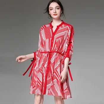 

YZ Large Size Women's Dress 2019 Summer New Feminine Dress Loose Chiffon Dress for Women Femme Dress