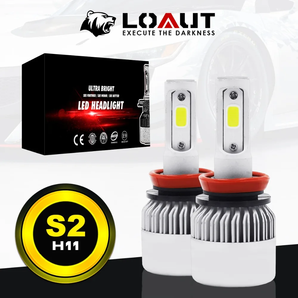 

LOAUT S2 H8 H9 H11 Led Headlights LED Car Headlight Bulb Hi-Lo Beam 72W 8000LM 6500K Auto Led Headlamp 12v 24v CLEARANCE!ZERO