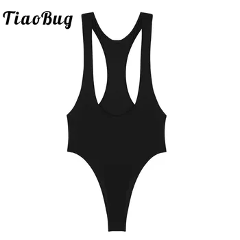 

TiaoBug Women Lingerie Open Chest Sleeveless High Cut Solid Color Bodysuit Sexy Body Thong Swimsuit Mankini Porno Erotic Teddies