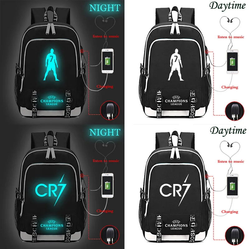 

CP7 Ronaldo Printed w/USB Port Luminous Backpack Boys Girls Men Women Fashion Travel Bags School Bag Teenager Laptop Book Bags
