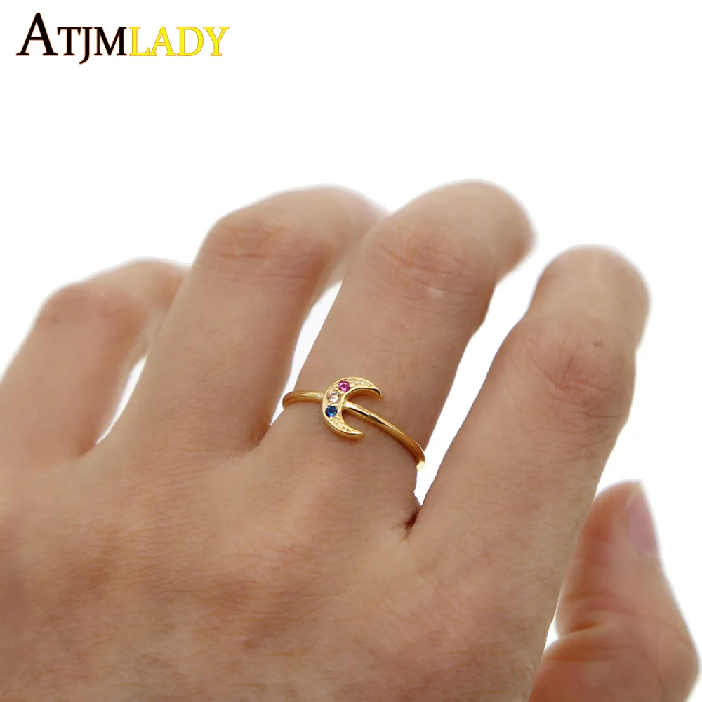 

2019 Anel Anillos 100% 925sterling Unique Simple Crescent Ring Delicate Color Thin Tiny For Women Minimal Colorful Cz Jewely