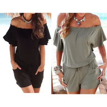 

Romper women jumpsuit Sexy Boho loose Playsuit Summer Shorts SLASH neck bodysuit Outfits Beach SEXY casual Plus size S-2XL