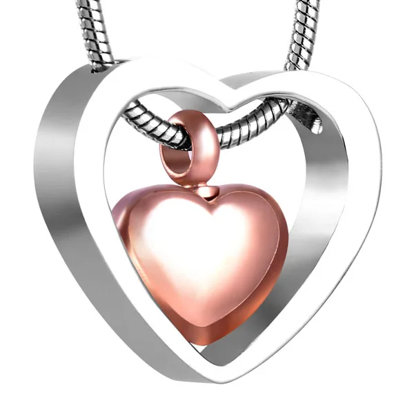 

8078 Gold,Rose Gold,Black Stainless Steel Double Heart CREMATION NECKLACE for Ashes Keepsake Memorial Urn Jewelry Wholesale