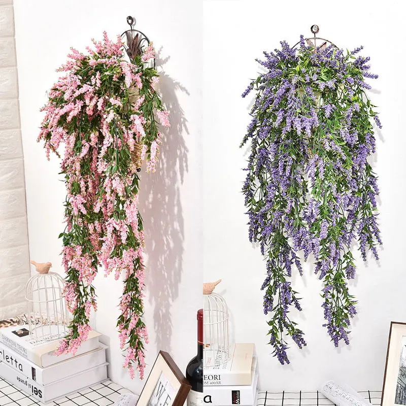 Кантри Стиль Настенные искусственные листья корзина для лаванды цветы дома балкон Свадебный декор 7A2115