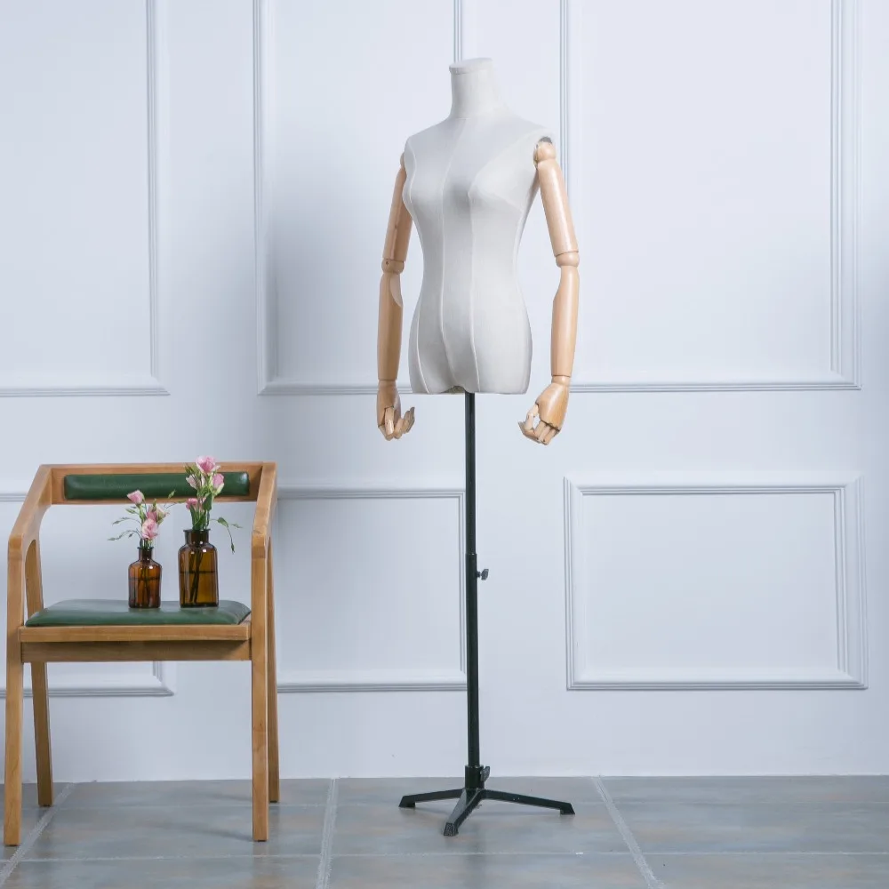 

Window Display Women Mannequin Props Clothes Display Mannequin Flexible Joints Wooden Arms Half Body Female Fabric Mannequin