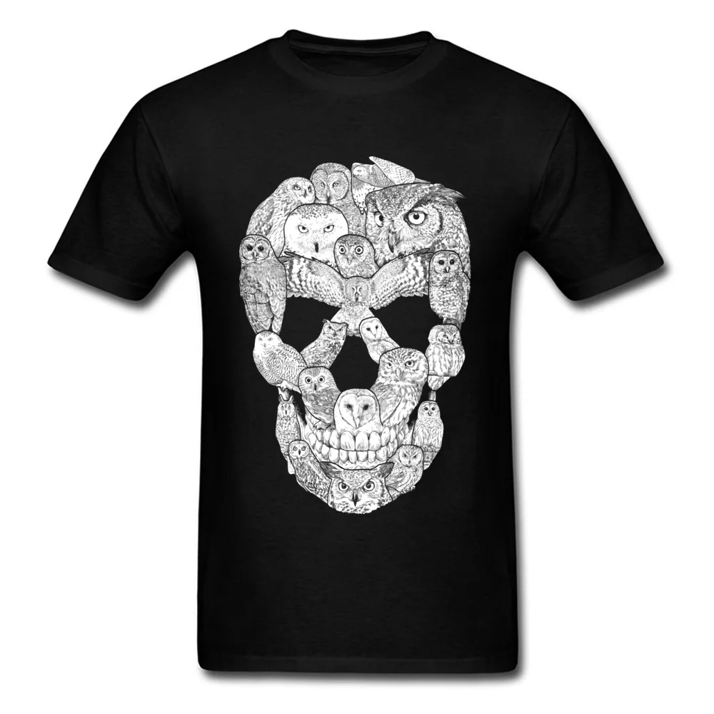 Sketchy Owl Skull Mother Day 100% Cotton Fabric Crew Neck T Shirt Short Sleeve Group Tops T Shirt Company Slim Fit T-Shirt Sketchy Owl Skull black