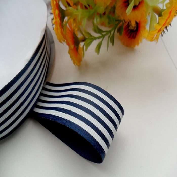 

100% polyester free shipping 1" Newest Navy Blue stripe grosgrain ribbon