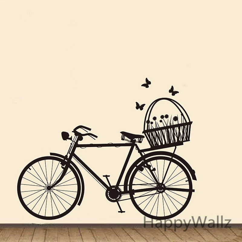 Us 2203 8 Di Scontobike Wall Sticker Bicicletta Fiore Adesivo Diy Modern Office Decor Biciclette Carta Da Parati Moderna Della Parete Del Vinile