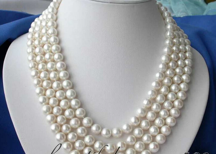 

FREE shipping>>>>z2817 4row 10mm white round freshwater pearl necklace