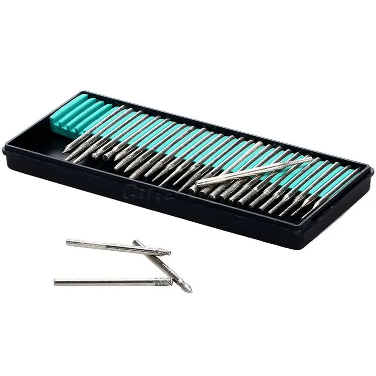 30Pcs/Set 3MM 1/8 inch Shank Burrs Diamond Coated Rotary Points Jewelry Dremel Rotary Tools Drill Deburring Engraving Tool