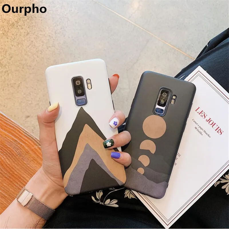 

Ourpho Simple Painting Sunrise Mountain Phone Case For Samsung Galaxy S10 S10 Plus S10e S9 S8 Plus Note 9 Note 8 Case Cover