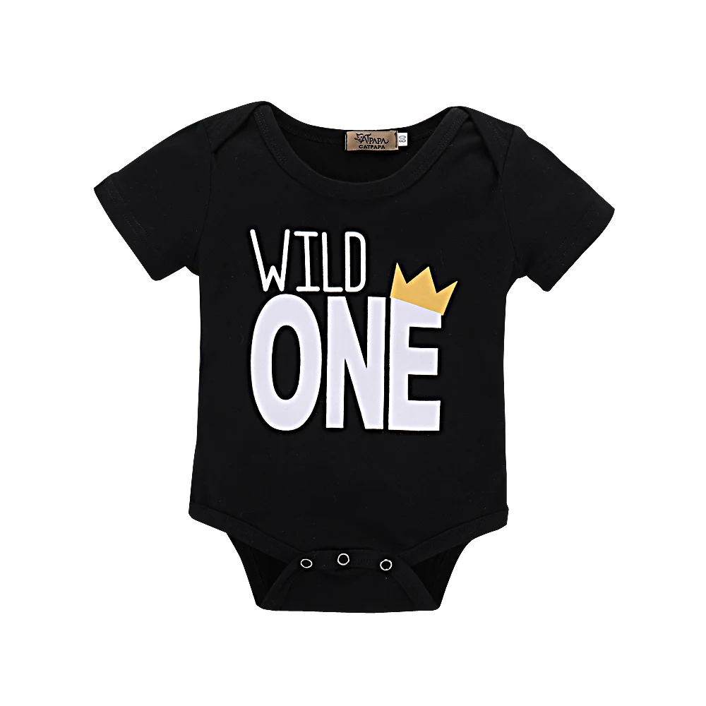 Sexemara/новорожденных для маленьких девочек летние черные топы wild one корона