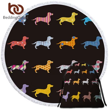 BeddingOutlet Dachshund Round Beach Towel Tassel Tapestry Cartoon Dog Microfiber Bath Towel Toalla Picnic Blanket Beach Mat 1