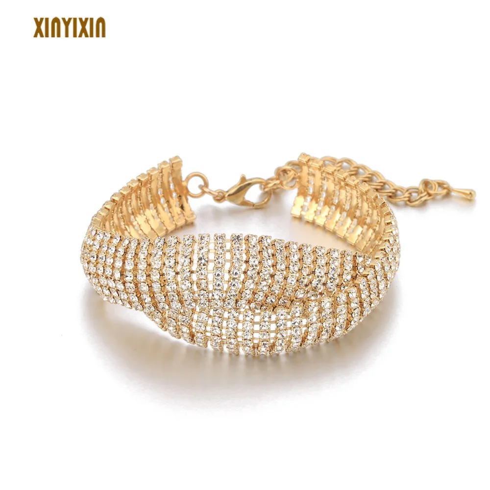 

Luxury Gold Crystal Twist Bracelet for Women Punk Style Adjustable Shining Bracelet Bangle Party Prom Gift 2019 Fashion Jewelry