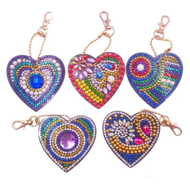 DIY Full 5D Diamond Keychain 1-6 PCS Special Shaped Diamond Painting Heart Animal Car Keychain Embroidery Women Bag Key Chain