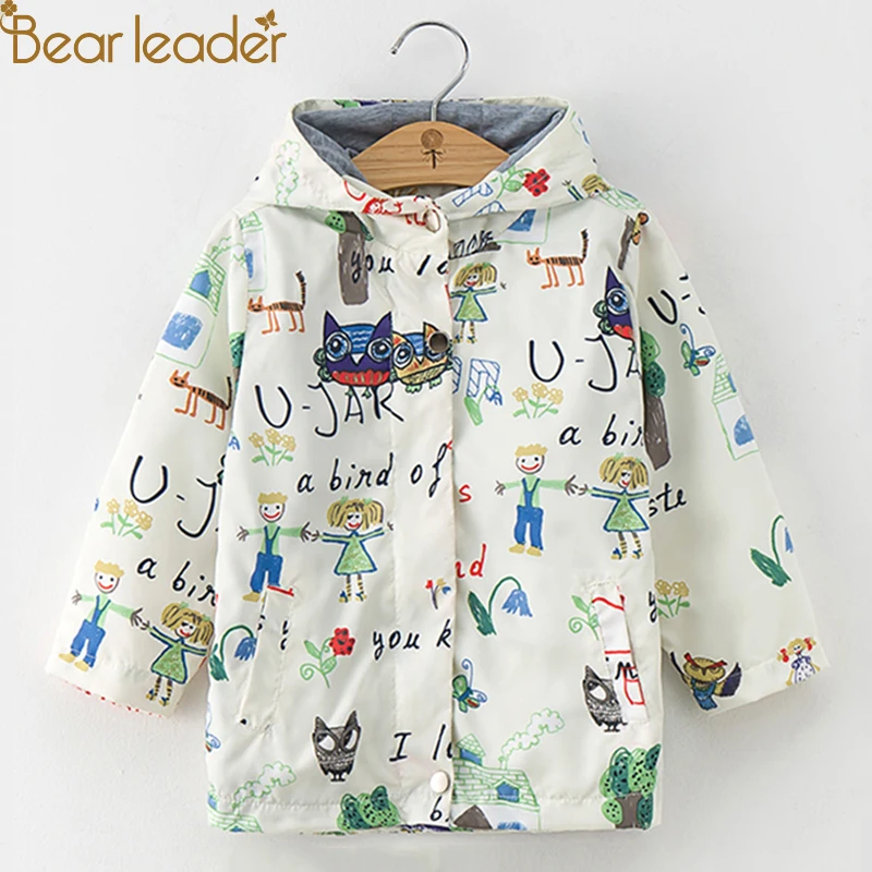 Bear Leader/пальто и куртки для девочек; Осенняя Брендовая детская одежда; Верхняя одежда с капюшоном и принтом птиц и цветов