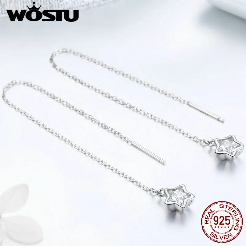

WOSTU Lucky Real 100% 925 Sterling Silver Star Waiting Drop Earrings For Women Birthday Party Elegant Unique Jewelry Gift FIE470