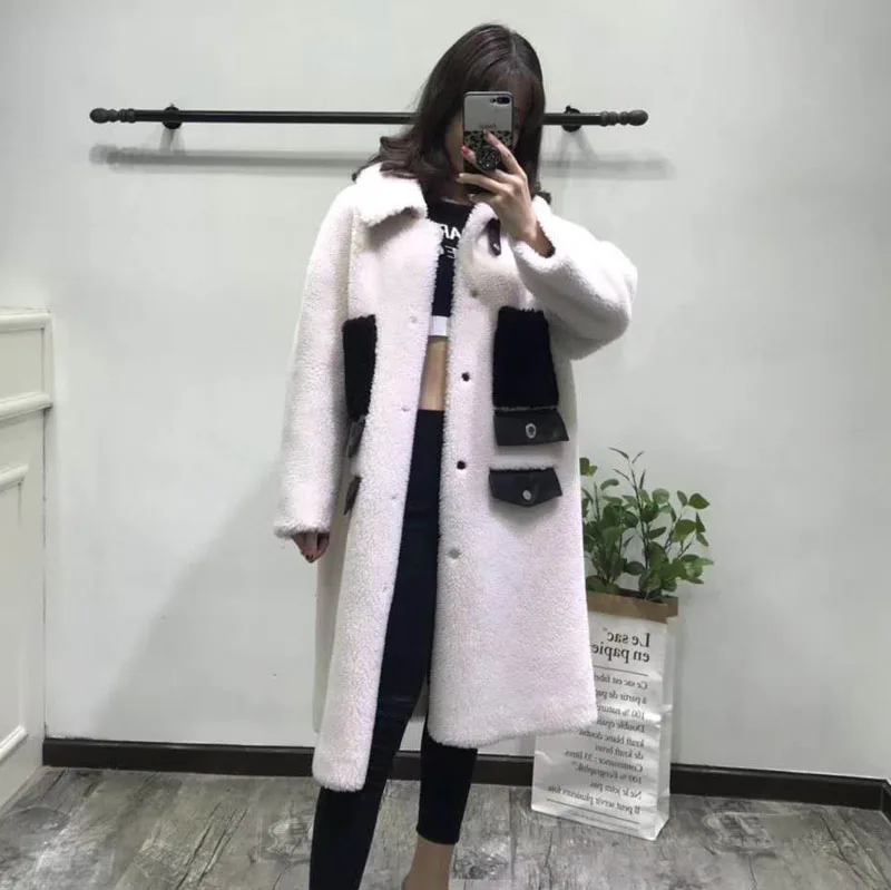 

natural real sheep fur coat women wool leather pocket jacket female winter korean clothes plus size manteau femme lamb fur coats