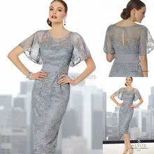 2015 frauen Cocktailkleider Mit Flatternden Ärmeln Mantel Spitze Mutter Der Braut Kleid Scoop Ausschnitt Damen Kleid